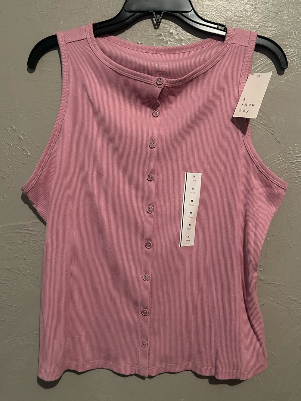 a new day Pink Ribbed Button-Front Tank